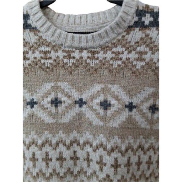 Vintage American Eagle XS Cotton Fairisle Sweater in Neutral Tan Colors - Picture 2 of 6